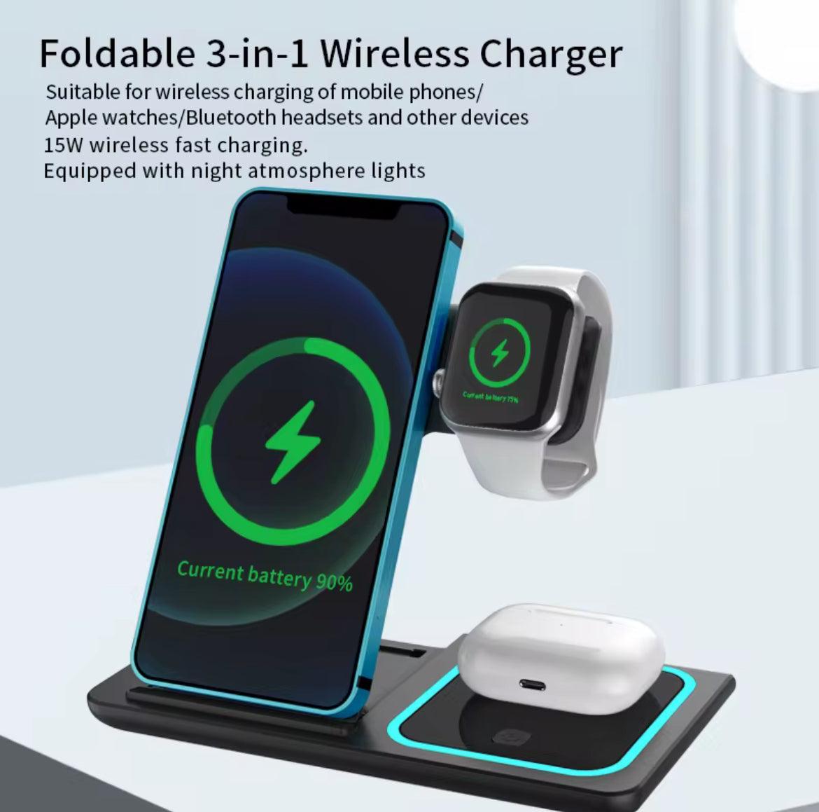 (Pre-order)3-in-1 Fast Wireless Charging Station for Phone, AirPods & Watch