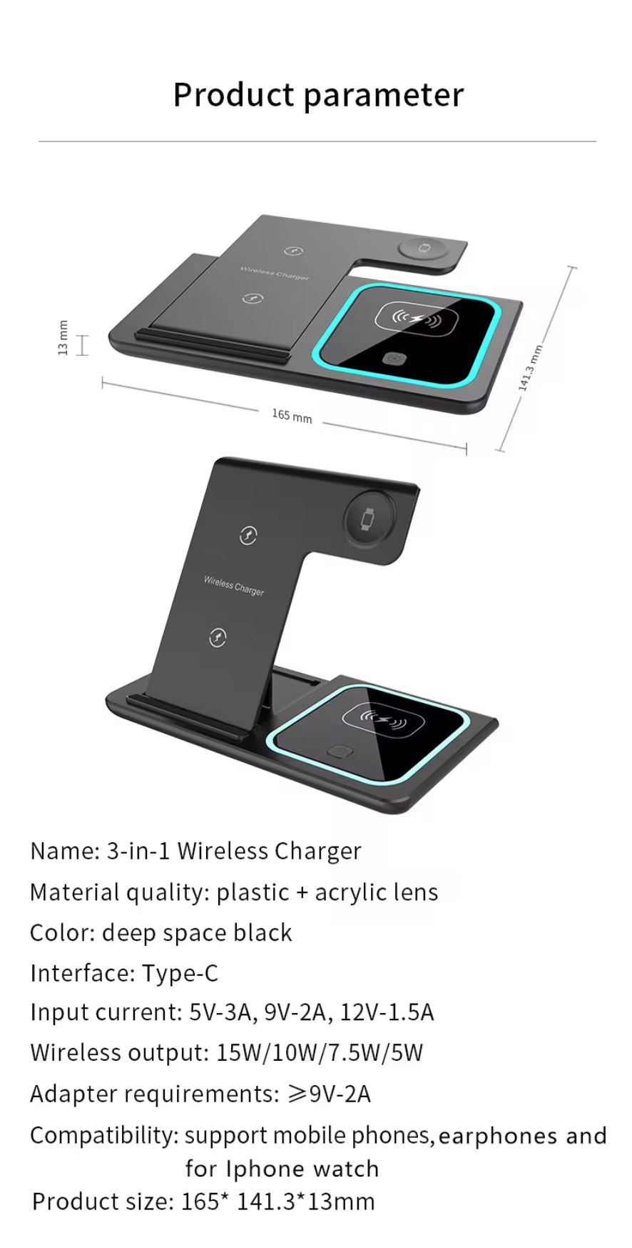(Pre-order)3-in-1 Fast Wireless Charging Station for Phone, AirPods & Watch